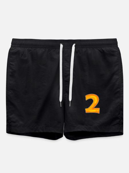 Two - 2 - Number Number - Swim Trunks - black