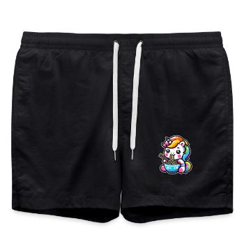 Japonais Kawaii Licorne Ramen Cuisine Asiatique - Short de bain - noir - Devant - AI Model Male 185 light (185cm)