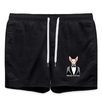 Sphynx Katze schick Anzug Smoking Level Geschenk - Badeshorts - Schwarz - Vorne - AI Model Male 185 light (185cm)