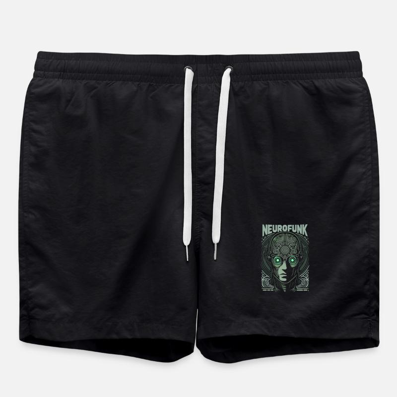 Neurofunk Cyborg Head Drum and Bass Music - Swim Trunks - black