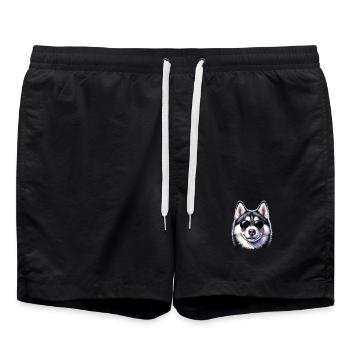 Cool husky with sunglasses - Swim Trunks - black - Front - AI Model Male 185 light (185cm)