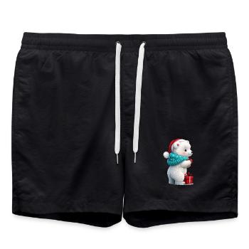 Cute little bear with Christmas hat and gift. - Swim Trunks - black - Front - AI Model Male 185 light (185cm)