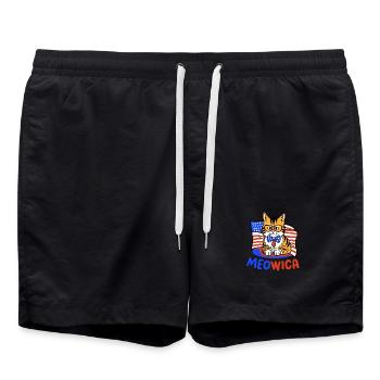 Katze amerikanische Flagge 4. Juli - Badeshorts - Schwarz - Vorne - AI Model Male 185 light (185cm)