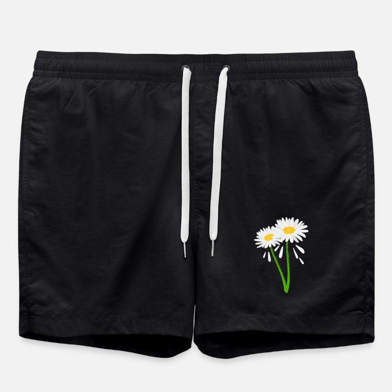 Dekorative Blüte an grünem Stiel - Badeshorts - Schwarz