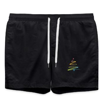 Regenbogen Weihnachtsbaum Aquarell - Badeshorts - Schwarz - Vorne - AI Model Male 185 light (185cm)