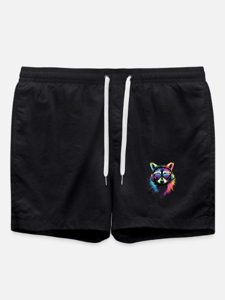 Raccoon Popart Colorful Rainbow Raccoon Raccoon Raccoon - Swim Trunks - black