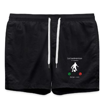 Badminton ruft mich, ich muss gehen! - Badeshorts - Schwarz - Vorne - AI Model Male 185 light (185cm)