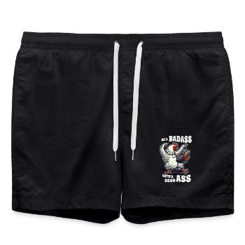 Be a Badass with a Good Ass – Lustiges Huhn Design - Badeshorts - Schwarz - Vorne - AI Model Male 185 light (185cm)