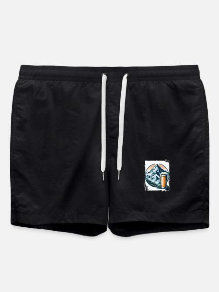 Mountain and Beer Nature Motif - Swim Trunks - black