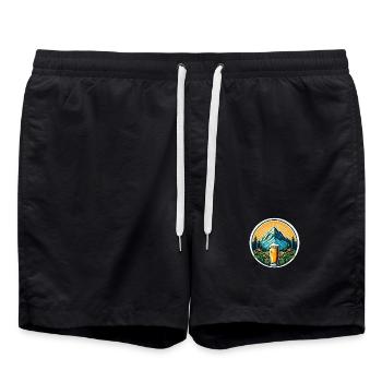 Vue sur la montagne avec verre à bière et motifs naturels - Short de bain - noir - Devant - AI Model Male 185 light (185cm)