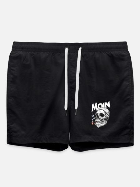 Moin Skull Totenkopf Pfeife Hamburg Plattdeutsch - Badeshorts - Schwarz