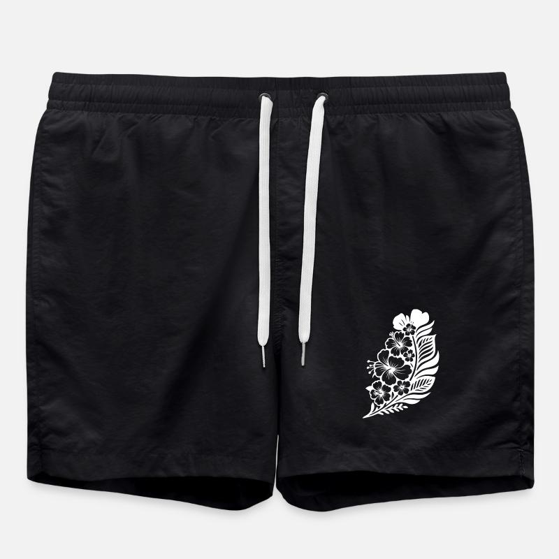 Tropical Hibiscus & Palm - Swim Trunks - black