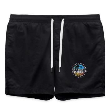 Hawaii-Tsunami-Überlebensabzeichen - Badeshorts - Schwarz - Vorne - AI Model Male 185 light (185cm)