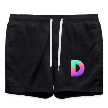 D - Buchstabe in Fell Optik u. Farbverlauf - Badeshorts - Schwarz - Vorne - AI Model Male 185 light (185cm)