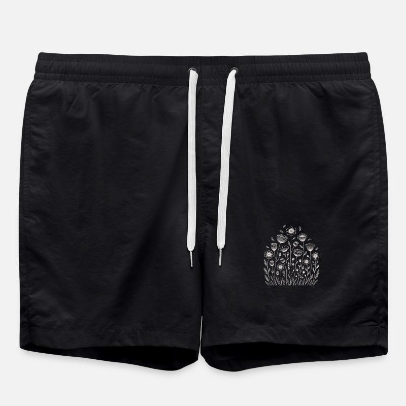 Verspieltes Blumenmuster - Badeshorts - Schwarz