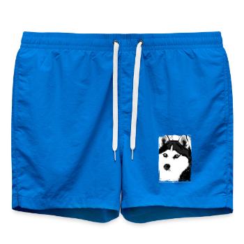 Black and white Husky portrait on textile - Swim Trunks - cobalt blue - Front