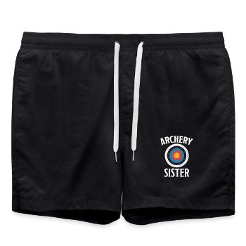Bogenschießen Spruch Schwester Bogenschießen - Badeshorts - Schwarz - Vorne - AI Model Male 185 light (185cm)