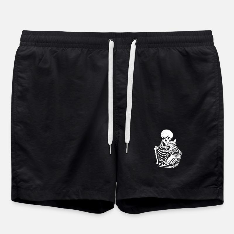 Skeleton hugging cat - Swim Trunks - black