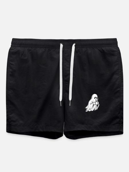 Ghost with coffee cup illustration - Swim Trunks - black