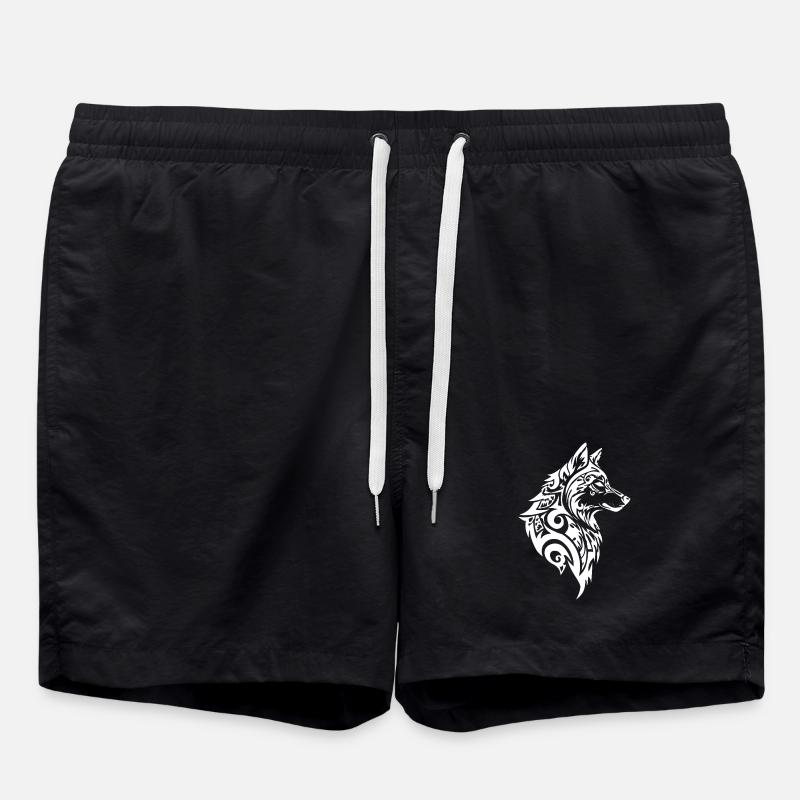 Tribal Wolf Nordic Tattoo - Swim Trunks - black