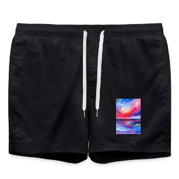 Vibrant Sunrise Seascape Artwork - Swim Trunks - black - Front - AI Model Male 185 light (185cm)