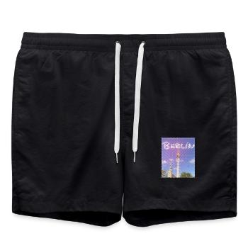 Design néon de la tour de télévision de Berlin - Short de bain - noir - Devant - AI Model Male 185 light (185cm)