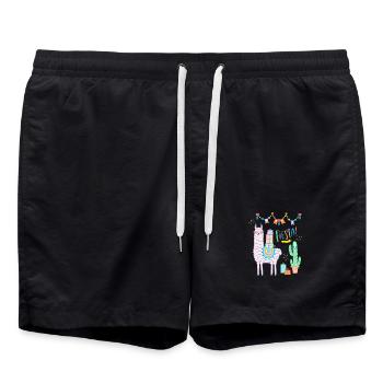Lama Fiesta süßes rosa Llama mit Herzbrille - Badeshorts - Schwarz - Vorne - AI Model Male 185 light (185cm)