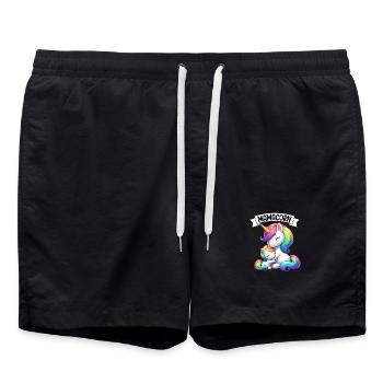 Mama Einhorn Mamacorn Mutter Tochter Dadacorn - Badeshorts - Schwarz - Vorne - AI Model Male 185 light (185cm)