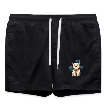 Cartoon Eisbär mit Schneeflocken - Badeshorts - Schwarz - Vorne - AI Model Male 185 light (185cm)