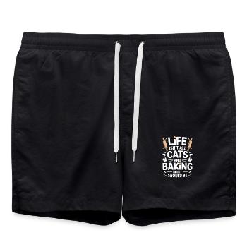 Backen Spruch Katzen Lustiges Backen Geschenk - Badeshorts - Schwarz - Vorne - AI Model Male 185 light (185cm)