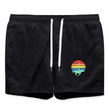 Rétro coucher de soleil cheval course jockey piste vibes - Short de bain - noir - Devant - AI Model Male 185 light (185cm)