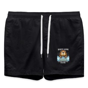 BEAVER LOVERS CHEWING CRAFTING CREATING - Badeshorts - Schwarz - Vorne - AI Model Male 185 light (185cm)
