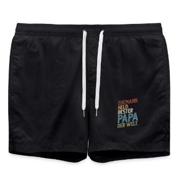 Ehemann Held Bester Papa Der Welt Retro - Badeshorts - Schwarz - Vorne - AI Model Male 185 light (185cm)