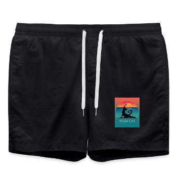 Yoga Cat – Entspanntes Design für Katzenfans - Badeshorts - Schwarz - Vorne - AI Model Male 185 light (185cm)