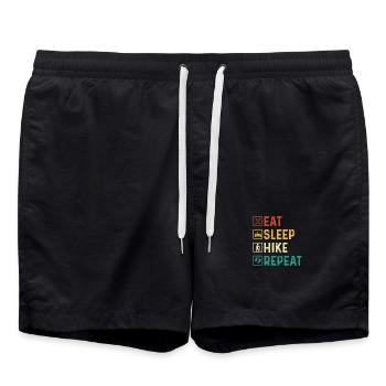 Essen Schlaf Wanderung Wiederholen Lustiger Trail Liebhaber Zitat - Badeshorts - Schwarz - Vorne - AI Model Male 185 light (185cm)