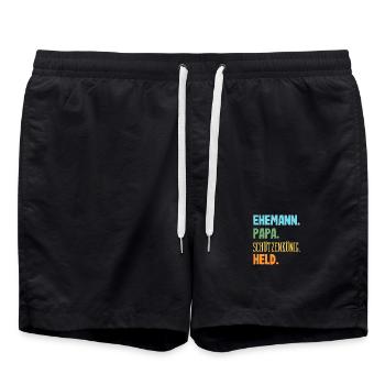 Ehemann Papa Schützenkönig Lustiger Schützenfest - Badeshorts - Schwarz - Vorne - AI Model Male 185 light (185cm)
