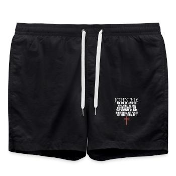 Jean 3:16 Église chrétienne des fidèles Jean - Short de bain - noir - Devant - AI Model Male 185 light (185cm)