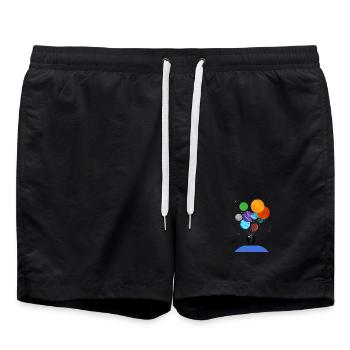 Astronaut hält Planetenballons Kosmische Reise T - Badeshorts - Schwarz - Vorne - AI Model Male 185 light (185cm)