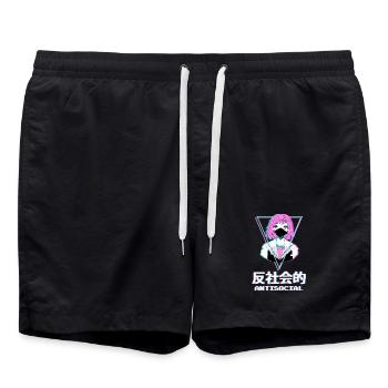 Esthétique de fille asociale, lunatique et mignonne - Short de bain - noir - Devant - AI Model Male 185 light (185cm)