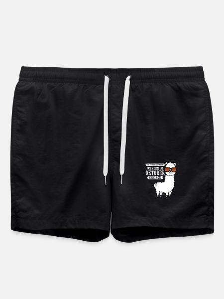 October Birthday Alpaca Saying Funny - Swim Trunks - black
