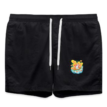 Un lapin sur un bateau cœur dans une mer de couleurs - Short de bain - noir - Devant - AI Model Male 185 light (185cm)