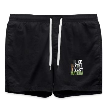 Matcha Tee Spruch Grüner Tee Like You Very Matcha - Badeshorts - Schwarz - Vorne - AI Model Male 185 light (185cm)