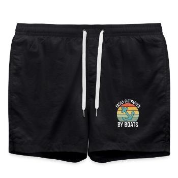 Easily Distracted By Boats Retro Captain Boating - Swim Trunks - black - Front - AI Model Male 185 light (185cm)