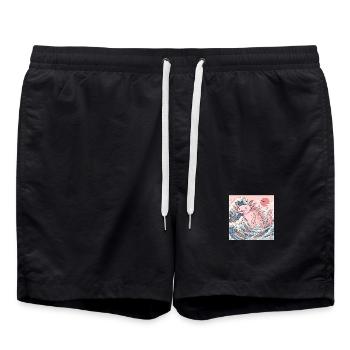 Niedliches Axolotl Kaiju In Japanischer Welle - Badeshorts - Schwarz - Vorne - AI Model Male 185 light (185cm)