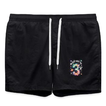 Departure into space 3rd birthday children's birthday party - Swim Trunks - black - Front - AI Model Male 185 light (185cm)