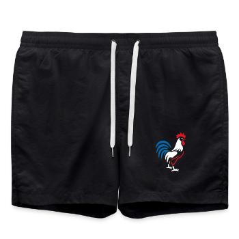 Coq vibrant bleu rouge - Short de bain - noir - Devant - AI Model Male 185 light (185cm)