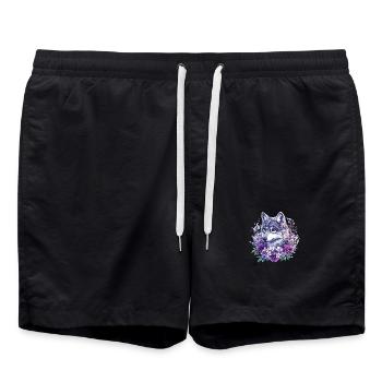 Loup fleur dans un cadre aquarelle - Short de bain - noir - Devant - AI Model Male 185 light (185cm)