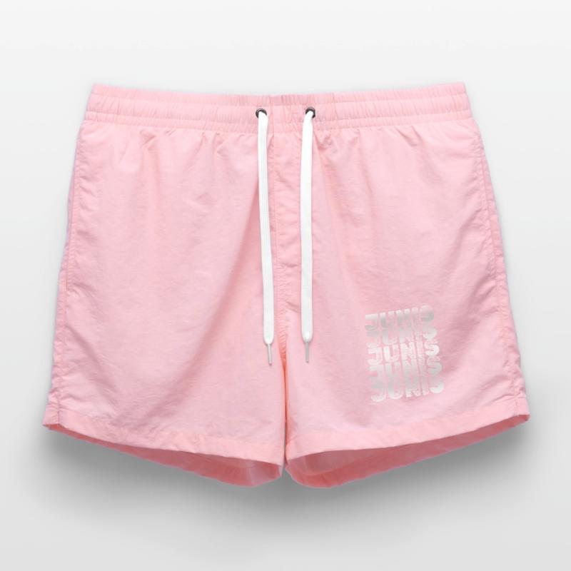 JUNIS Grid Typography Pattern Swim Trunks