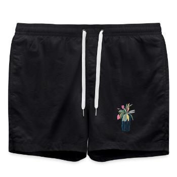 Colorful bouquet in vase tulips design - Swim Trunks - black - Front - AI Model Male 185 light (185cm)