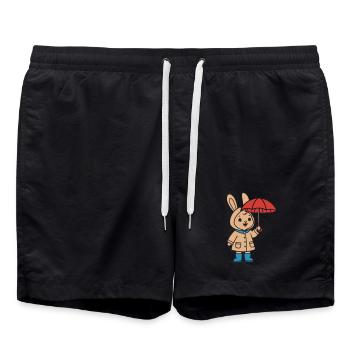 Cute Bunny Raincoat Umbrella Vector - Swim Trunks - black - Front - AI Model Male 185 light (185cm)